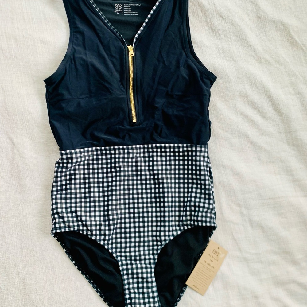 Albion Black and White Striped Swimsuit